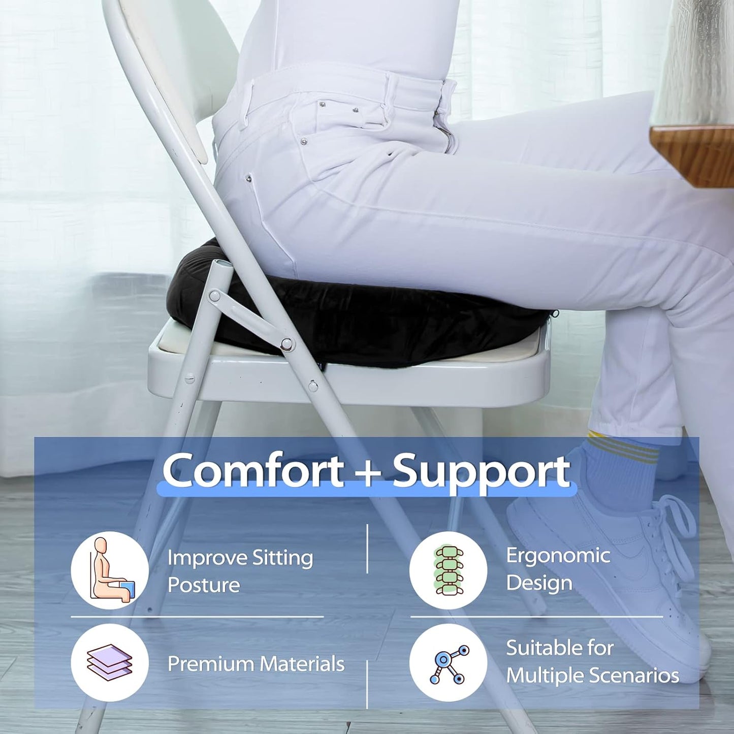 Donut Pillow Seat Cushion - Memory Foam Cooling Gel Cushion for Office & Home Chair, Car Seat, Wheelchair, Hemorrhoids Pillow, Sciatica & Tailbone Pain Relief Desk Chair Cushion, Black