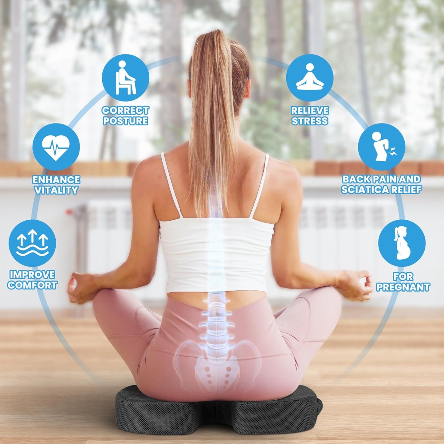 Seat Cushion - Memory Foam Cushion for Office Chair, Car Seat, Airplane, Bleacher - Sciatica & Hip & Coccyx Pain Relief Desk Chair Cushion for Long Sitting Office Workers, Car Drivers