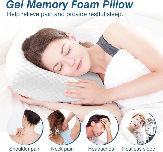Memory Foam Pillow, Standard Size Pillows for Sleeping, Bed Pillow Soft and Comfortable, Cooling Hotel Pillow for Side Sleeper, Removable, Machine Washable Cover