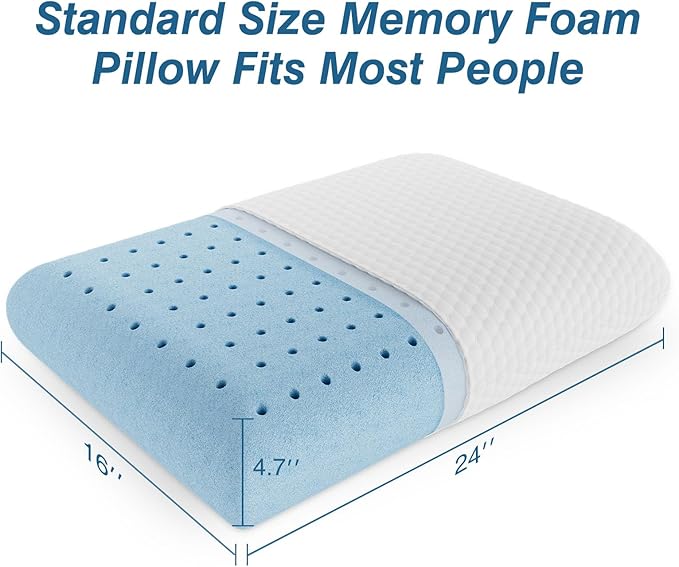 Memory Foam Pillow, Standard Size Pillows for Sleeping, Bed Pillow Soft and Comfortable, Cooling Hotel Pillow for Side Sleeper, Removable, Machine Washable Cover