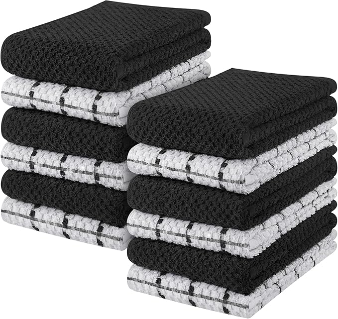 Towels Kitchen Towels, 15 x 25 Inches, 100% Ring Spun Cotton Super Soft and Absorbent Black Dish Towels, Tea Towels and Bar Towels, (Pack of 12)