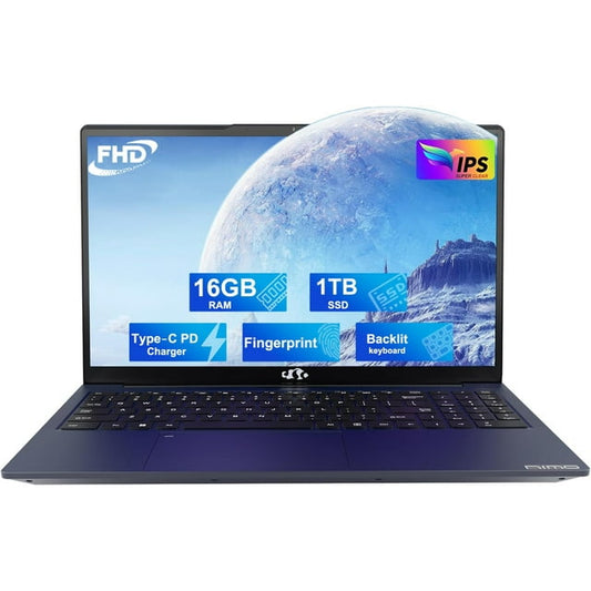 15.6 IPS FHD-Laptop, 16GB RAM 1TB SSD Intel Pentium Quad Core N100 (Beat to i3-1115G4 Up to 3.4GHz) Student-Laptop, Laptop-Computer with Backlit Keyboard Fingerprint Home-laptop, Win11, Blue