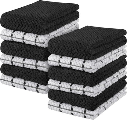Towels Kitchen Towels, 15 x 25 Inches, 100% Ring Spun Cotton Super Soft and Absorbent Black Dish Towels, Tea Towels and Bar Towels, (Pack of 12)